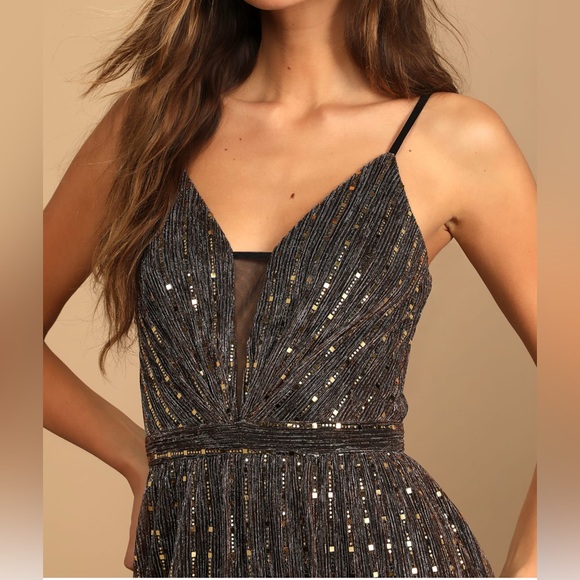 Disco Party Black Multi Metallic Wide-Leg Jumpsuit - Picture 4 of 8